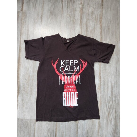Hannibal Tops - NBC Hannibal Fannibal Shirt V Neck Black Short Sleeve Keep Calm Womens sz M